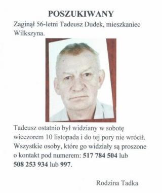 Zaginął Tadeusz Dudek z Wilkszyna
