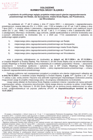 Obwieszczenie Burmistrza Środy Śląskiej