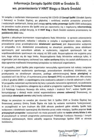 V HMT Bieg o Skarb Średzki przeniesiony na przyszły rok