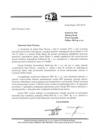 Kolejny wniosek Zarządu ŚKP do Prezesa PKS-POLBUS o dzierżawę części peronów autobusowych