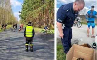 Małe kaczki na trasie Bike Maratonu w Miękini - pomocy udzielili strażacy i policjanci