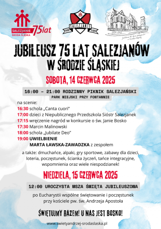 Zaproszenie na Jubileusz 75 lat Salezjanów w Środzie Śląskiej
