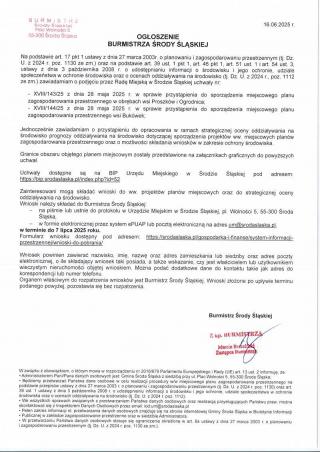 Nowe plany zagospodarowania – ogłoszenie burmistrza Środy Śląskiej