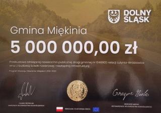 5 mln zł dotacji dla Gminy Miękinia na drogę Lutynia-Wróblowice