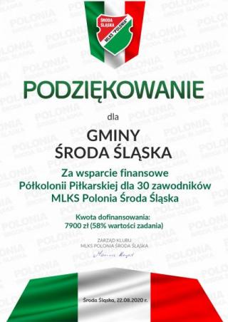 Podziękowanie dla gminy Środa Śląska