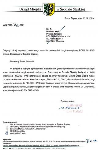Burmistrz wnioskuje do POLBUS-PKS o remont ul. Dworcowej