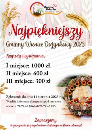 Gmina Udanin zaprasza do udziału w konkursie na Najpiękniejszy Wieniec Dożynkowy