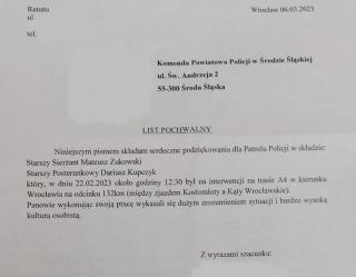 Podziękowania dla średzkich policjantów