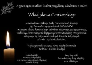 Kondolencje od Władz Miasta i Gminy dla Rodziny Władysława Czarkowskiego