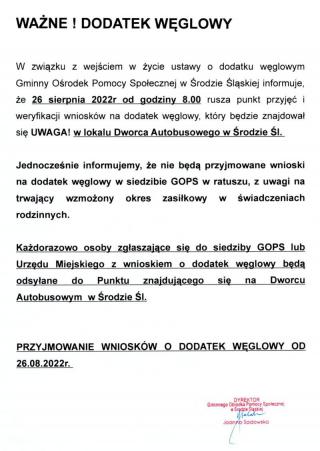 Ważna informacja dotycząca dodatku węglowego!