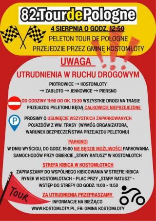 Informacja dla mieszkańców Gminy Kostomłoty dot. przejazdu peletonu Tour de Pologne 2025