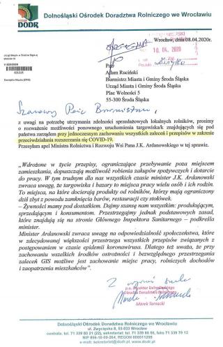 Apel Ministra dotyczący otwarcia średzkiego targowiska