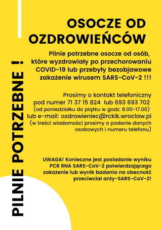 Pilnie potrzebne osocze od ozdrowieńców!