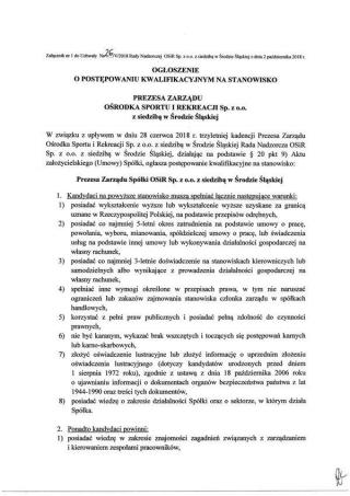 Postępowanie kwalifikacyjne na stanowisko Prezesa OSiR-u