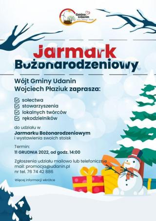 Trwa przyjmowanie zgłoszeń do wystawiania stoisk na Jarmarku Bożonarodzeniowym w Udaninie