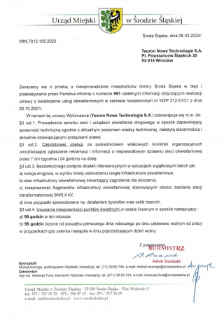 Gmina interweniuje do Tauronu ws. serwisowania lamp