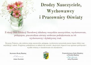 Życzenia z okazji Dnia Edukacji Narodowej przekazują przedstawiciele Gminy Środa Śląska