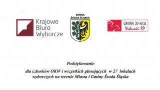 Podziękowanie dla członków Obwodowych Komisji Wyborczych i wszystkich głosujących