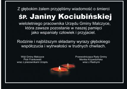 Kondolencje dla rodziny i najbliższych śp. Janiny Kociubińskiej