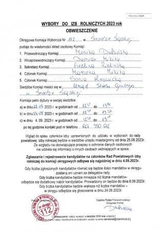 Obwieszczenie Komisji Wyborczej nr 112 w Środzie Śląskiej