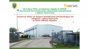 Przekazywanie odpadów do PSZOK w Krynicznie bez okazywania zaświadczenia!