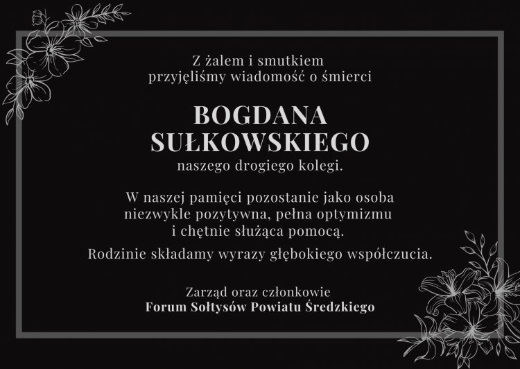 Kondolencje dla rodziny Śp. Bogdana Sułkowskiego