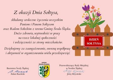 Życzenia z okazji Dnia Sołtysa od Burmistrza i Przewodniczącego Rady Miejskiej