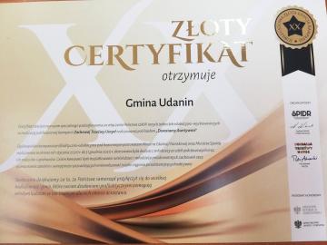 Złoty certyfikat dla gminy Udanin i wójta Wojciecha Płaziuka