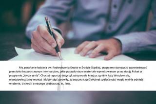 W obronie dobrego imienia ks. Jana, proboszcza parafii pw. Podwyższenia Krzyża Świętego (list)