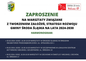 Zaproszenie na warsztaty związane z tworzeniem założeń Strategii Rozwoju Gminy Środa Śląska na lata 2024-2030