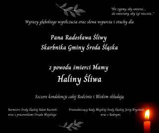 Kondolencje dla Pana Radosława Śliwy Skarbnika Gminy Środa Śląska z powodu śmierci Mamy