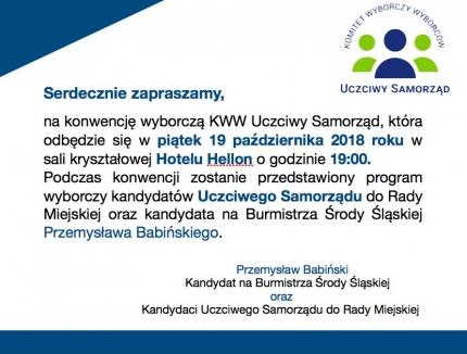 Zaproszenie na konwencję wyborczą KWW Uczciwy Samorząd