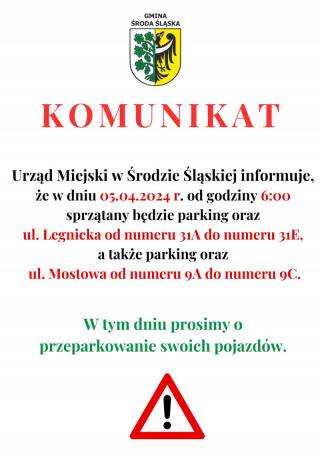 Komunikat dla Mieszkańców ul. Legnickiej i Mostowej w Środzie Śląskiej