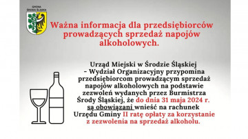 Informacja dla przedsiębiorców prowadzących sprzedaż napojów alkoholowych