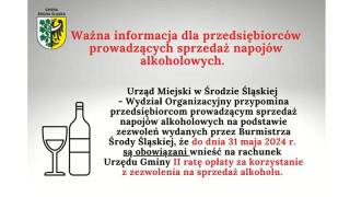 Informacja dla przedsiębiorców prowadzących sprzedaż napojów alkoholowych