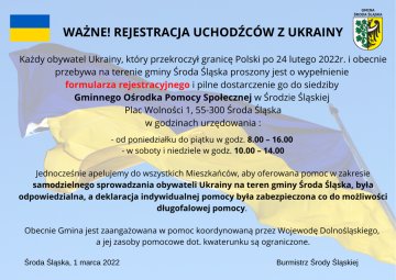 WAŻNE! Rejestracja uchodźców z Ukrainy