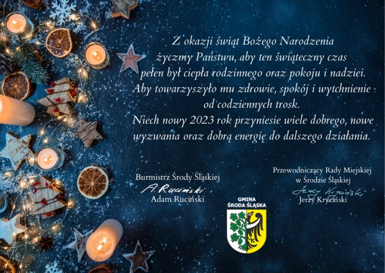 Serdeczne życzenia świąteczno-noworoczne składają Burmistrz i Przewodniczący Rady Miejskiej