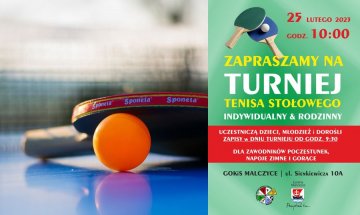 Turniej Tenisa Stołowego w Malczycach już jutro!