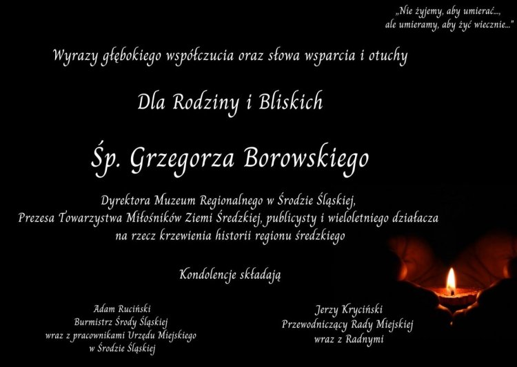 Kondolencje dla Rodziny i Bliskich śp. Grzegorza Borowskiego