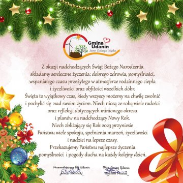 Życzenia świąteczno - noworoczne składają Wójt i Przewodniczący Rady Gminy Udanin