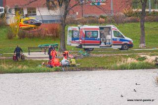 Wędkarz wpadł do wody. Lotnicze pogotowie zabrało go do szpitala