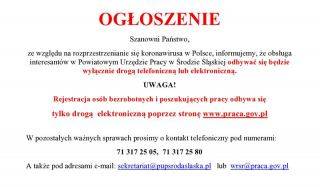 Informacja dot. obsług interesantów w Powiatowym Urzędzie Pracy