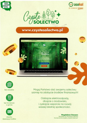 Projekt „Czyste Sołectwo” – pieniądze za elektroodpady