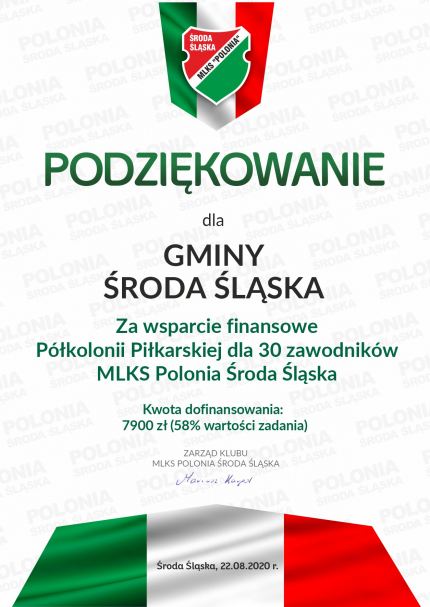Podziękowanie dla gminy Środa Śląska