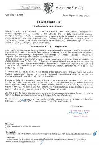 Obwieszczenie o zakończeniu postępowania