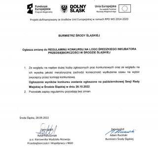 Ogłoszenie wyników konkursu na logo Średzkiego Inkubatora Przedsiębiorczości 26 października