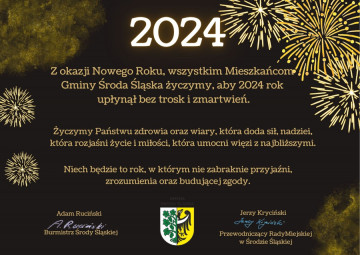 Życzenia noworoczne od Burmistrza Środy Śląskiej i Przewodniczącego Rady Miejskiej