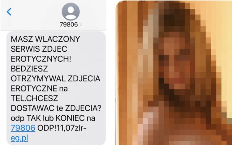 Przykładowa fałszywa wiadomość MMS z informacją o włączeniu usługi serwisu zdjęć erotycznych