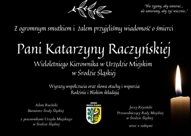 Kondolencje z powodu śmierci Pani Katarzyny Raczyńskiej