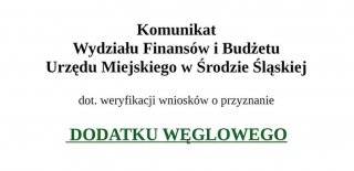 Komunikat dot. weryfikacji wniosków o przyznanie dodatku węglowego